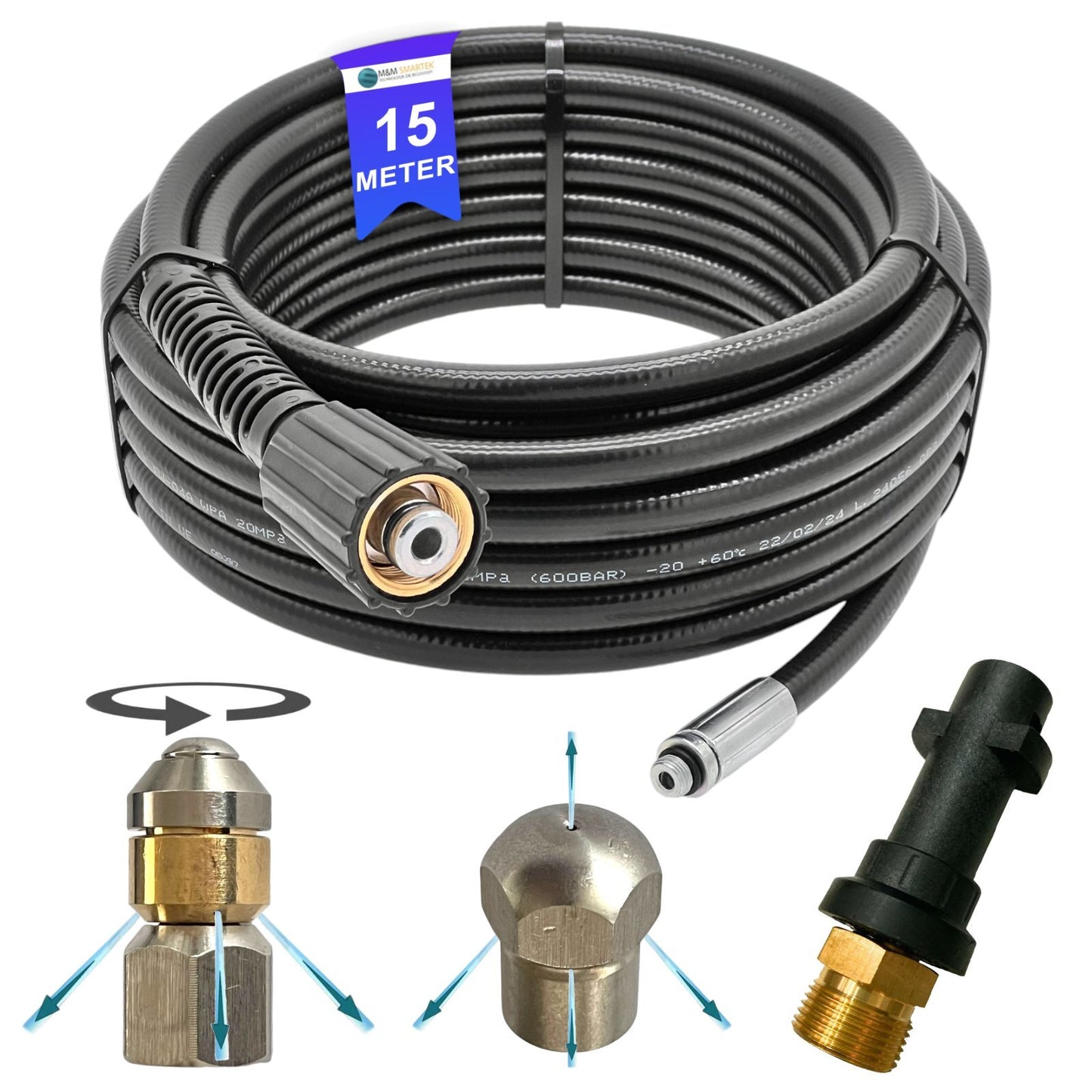 15m Rohrreinigungsschlauch Set 4 tlg zur Rohrreinigung Abfluss Kanalratte M22 IG0