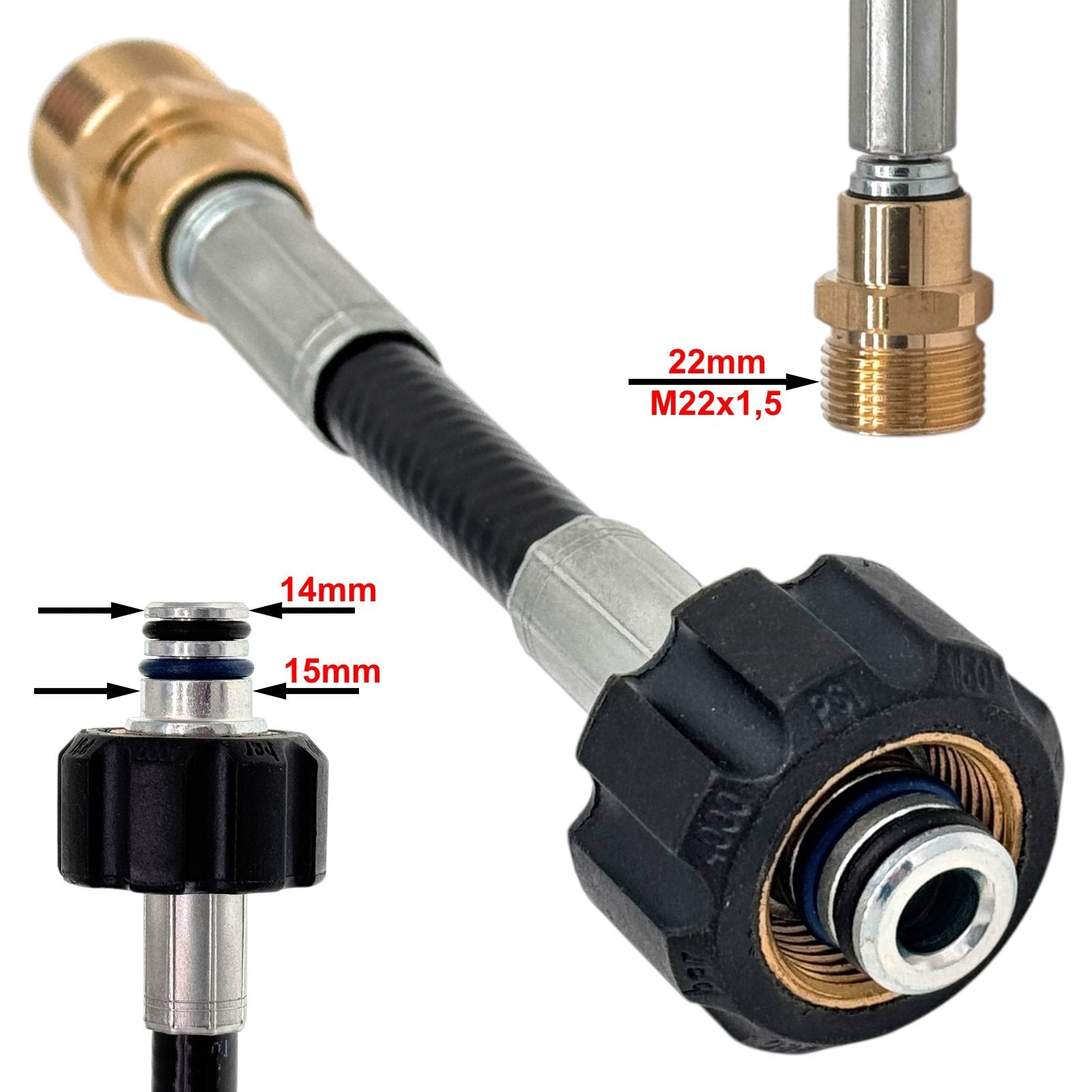 Kupplung Adapter M22 IG 14 & 15mm auf M22 AG für HD Reiniger universal Verbinder1