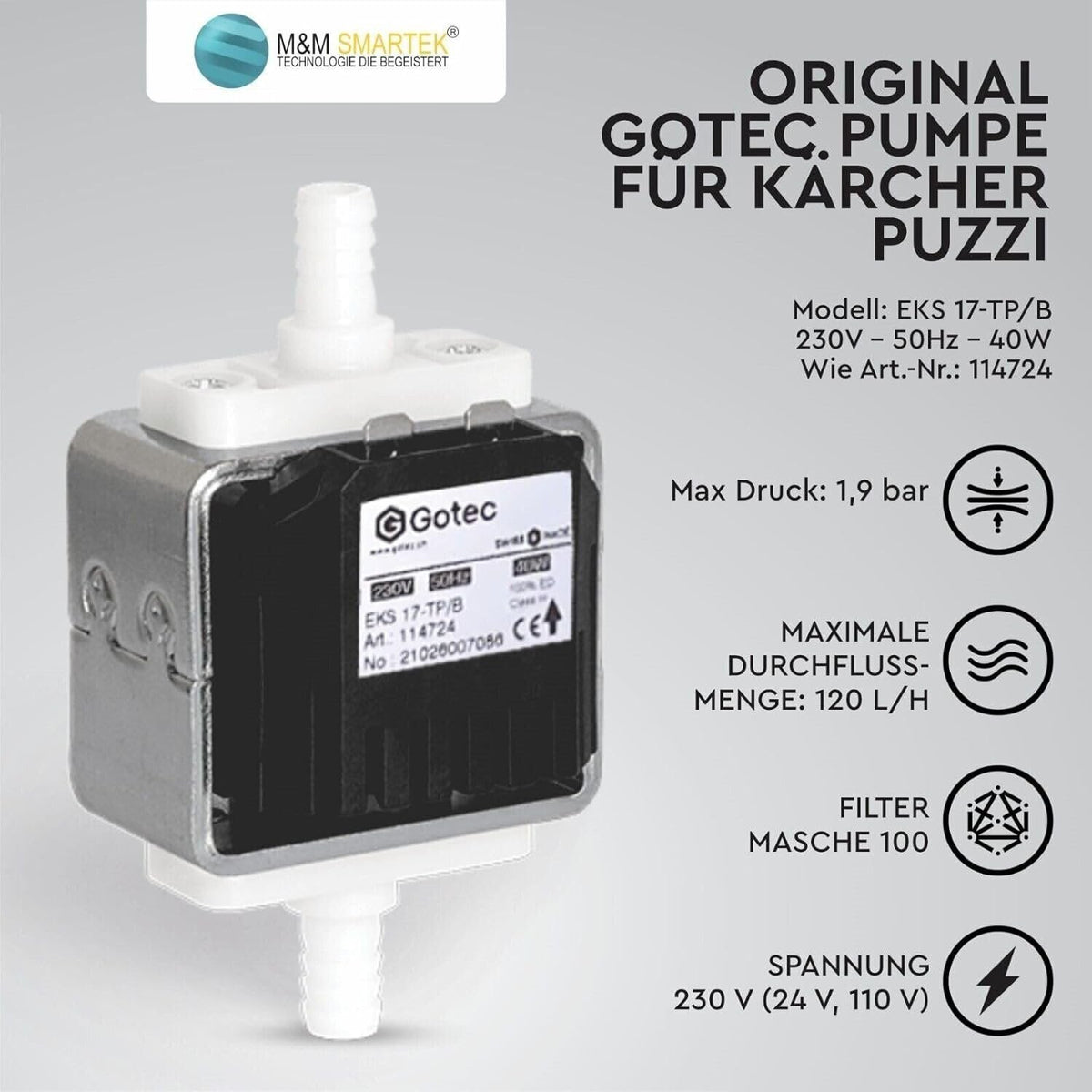 2x Pumpe Gotec für Kärcher Puzzi 200 100 8/1 10/1 10/2 Waschsauger Pomp Original1