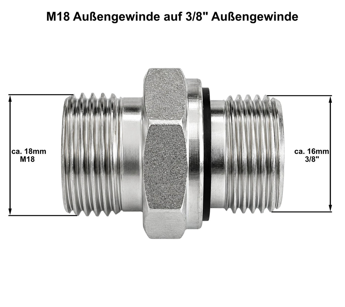 Gewindereduzierung M18 AG auf 3/8" AG Edelstahl Adapter Reduzierung mit Dichtung1