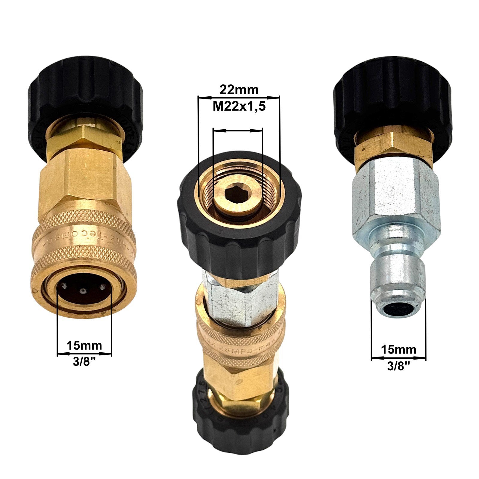 Hochdruckadapter Schnellkupplung 3/8" mit M22 IG beidseitig ca. 12,5cm Verbinder2