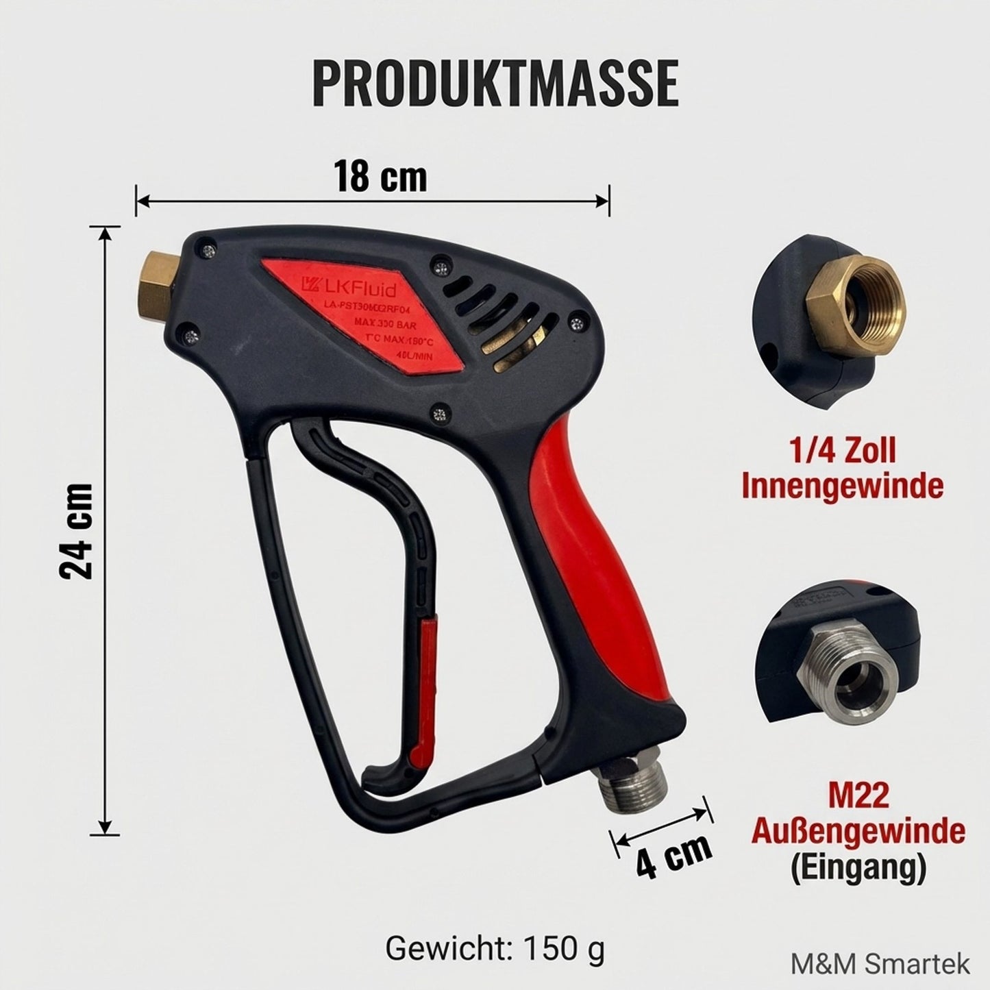M&M Smartek Hochdruckpistole 350 Bar Heißwasser 150°C M22 auf 1/4 Zoll1