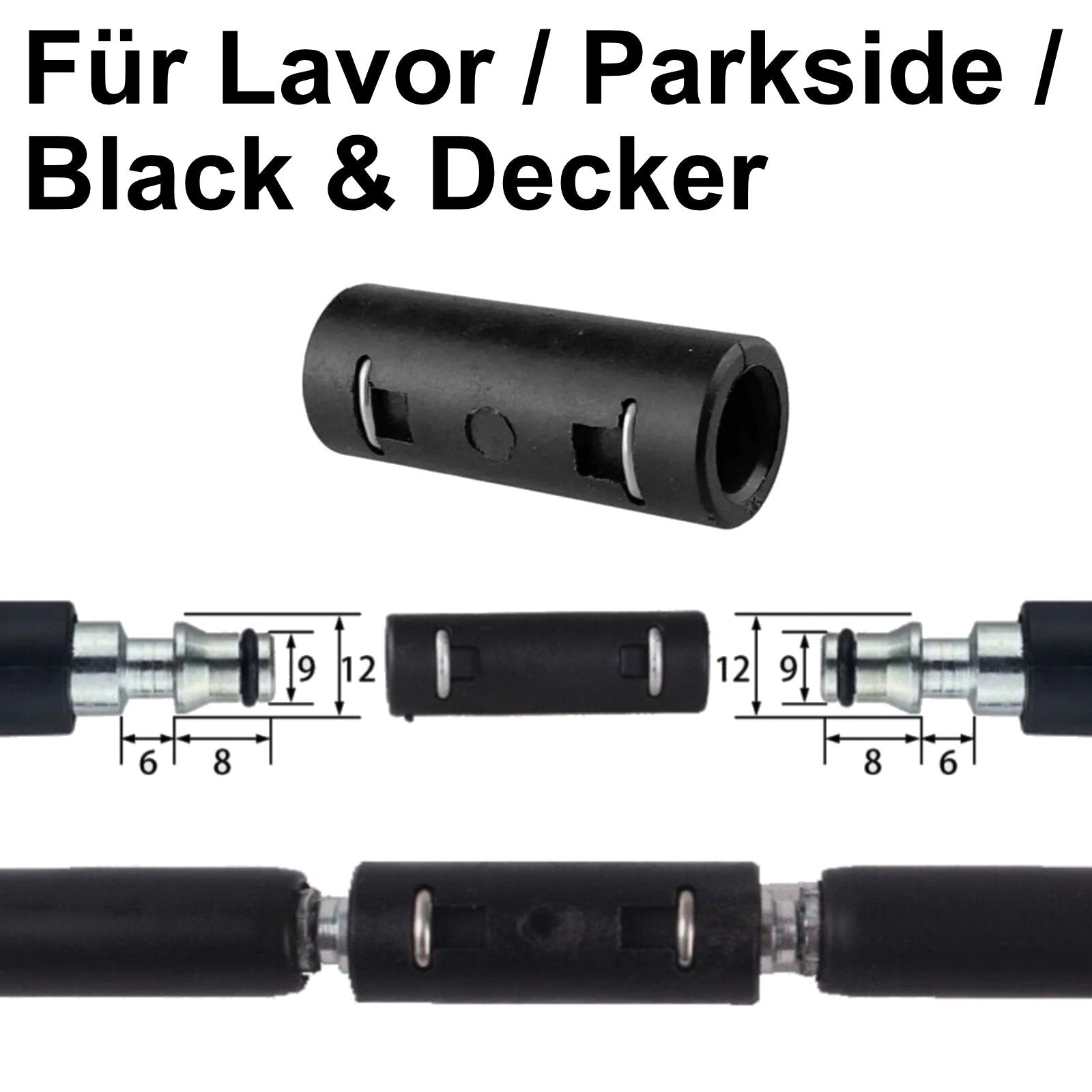 Hochdruck Schlauchverbinder für Parkside Lavor Black & Decker Kupplung Verbinder1