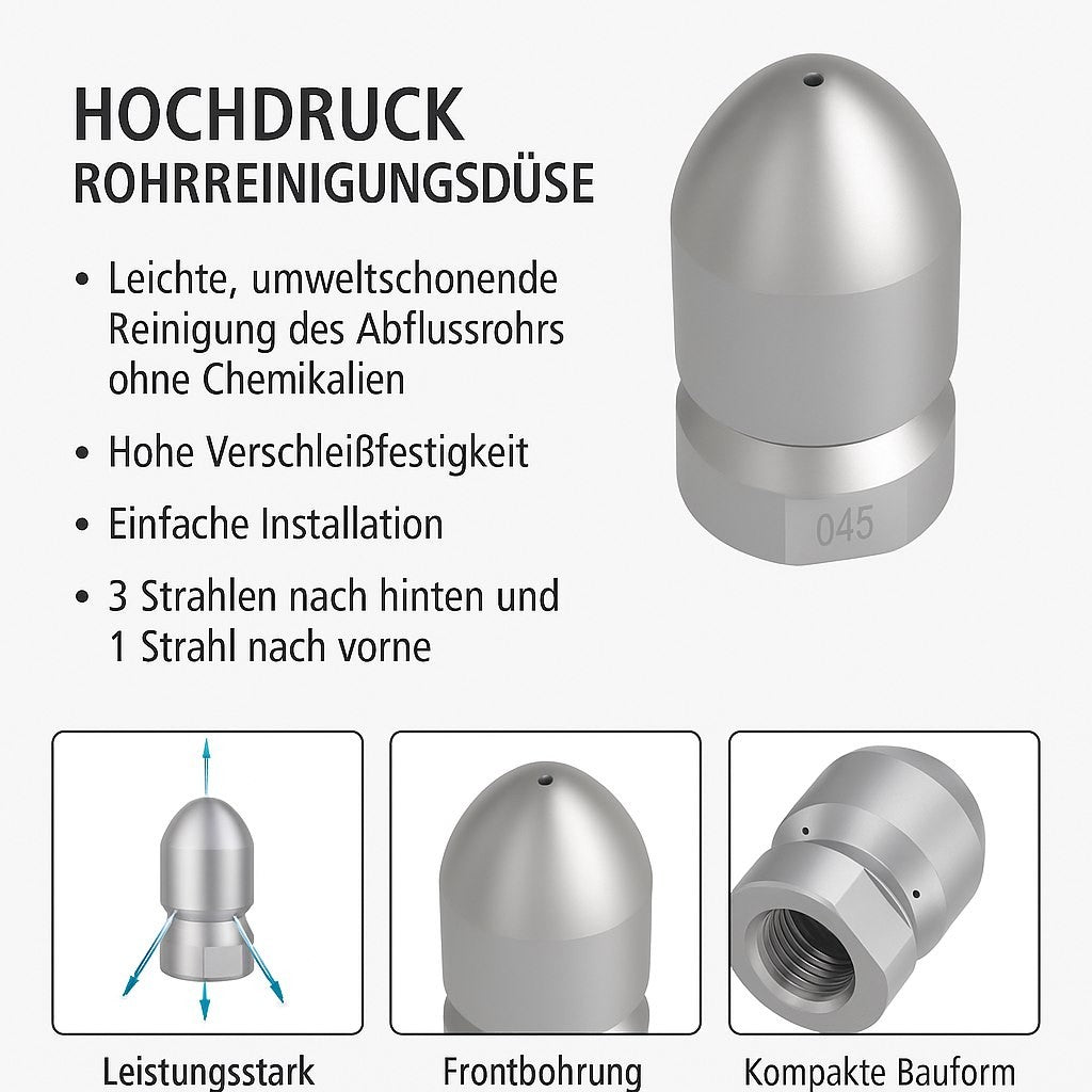 Rohrreinigungsdüse Edelstahl starr 1/2" IG für Kanalreinigung Raketendüse5