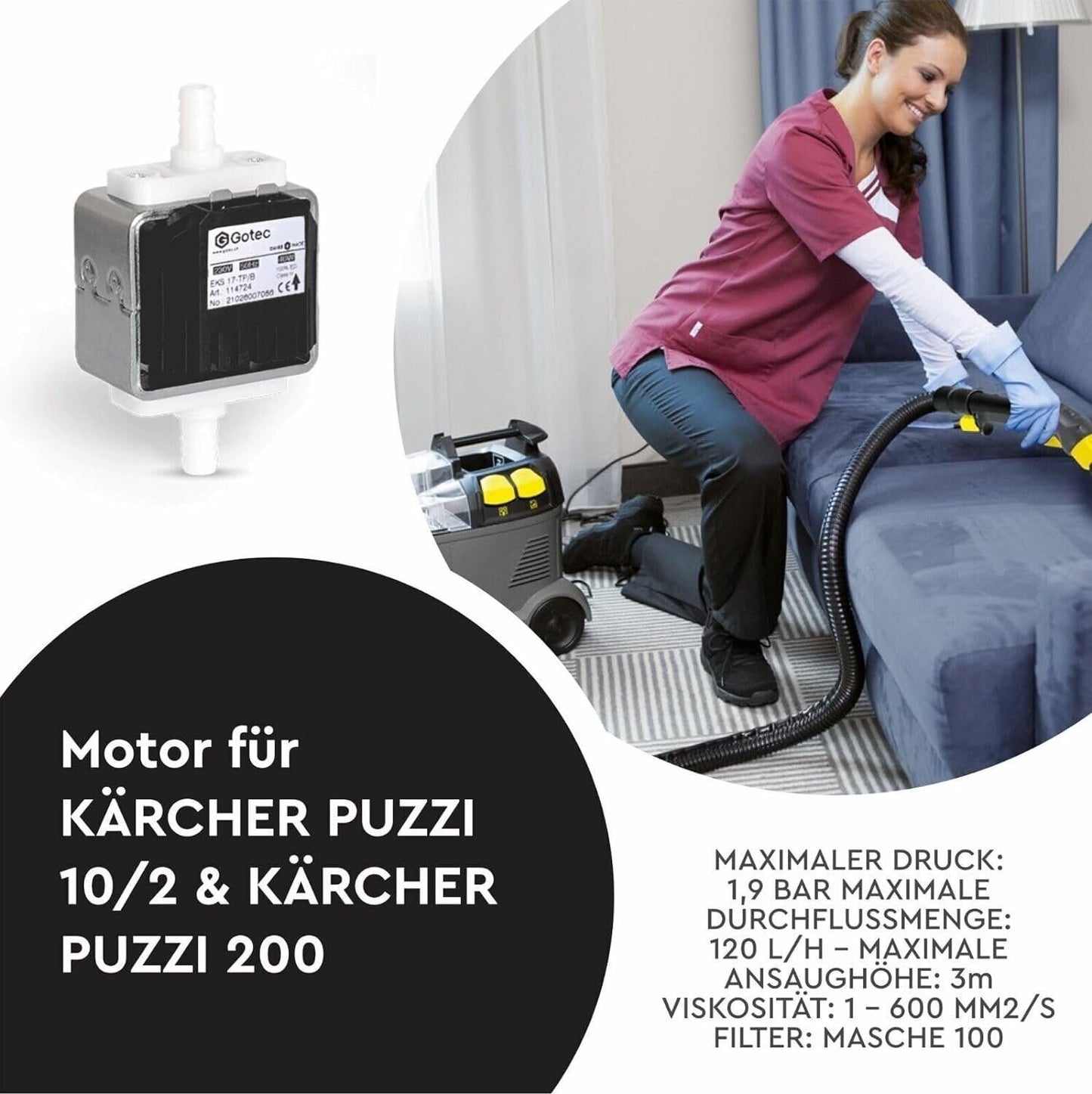 2x Original Pumpe Gotec für Kärcher Puzzi 100 200 8/1 10/1 10/2 Waschsauger Pomp2