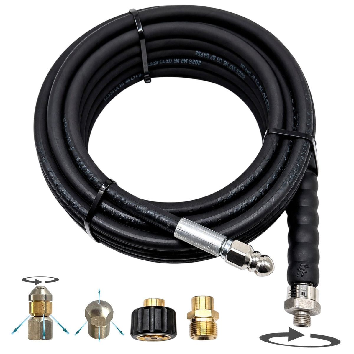 Rohrreinigungsschlauch 10m 220bar 1/4" AG drehbar + M22x1,5 Adapter + 3 Düsen0