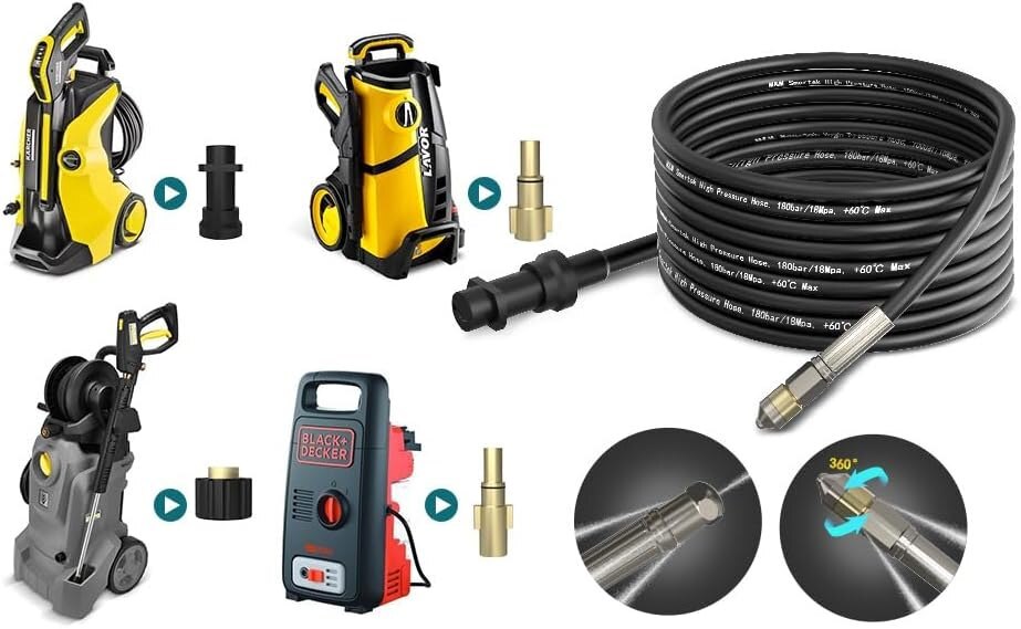 Rohrreinigungsschlauch für Kärcher, Lavor, Black & Decker SET Universell 15m2