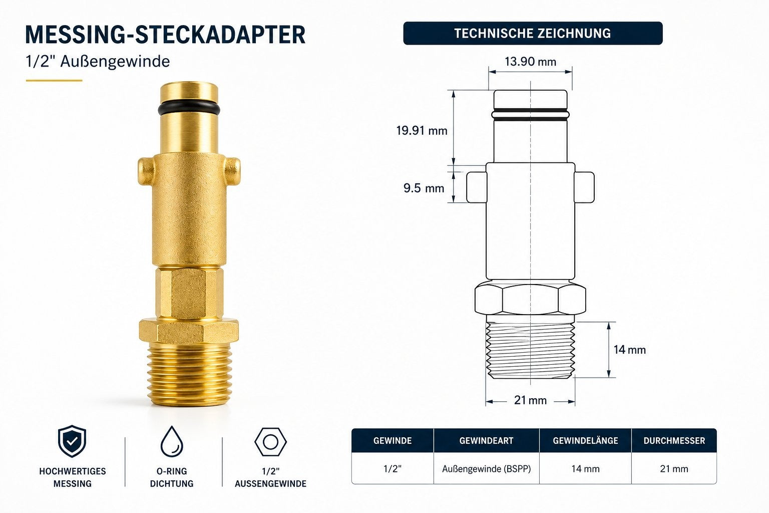 Bajonett Adapter für Nilfisk Gerni Quick 1/2" AG für Hochdruckreiniger Schaum0