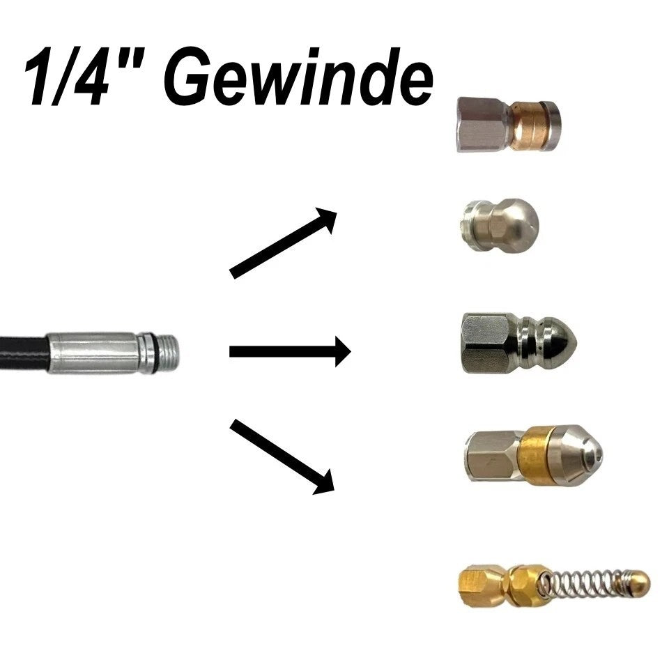 5x Kanalspüldüse 1/4" Hochdruckreiniger 4000 PSI – rotierend, starr, Edelstahl0