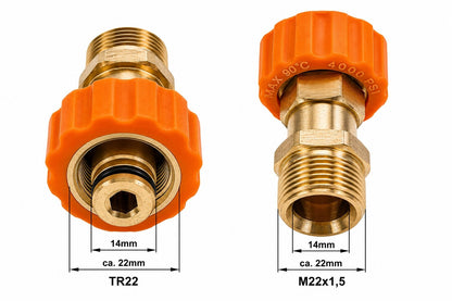 2 teilig Hochdruck Adapter TR22 IG Easy!Lock auf M22 AG Messing für Kärcher HD1