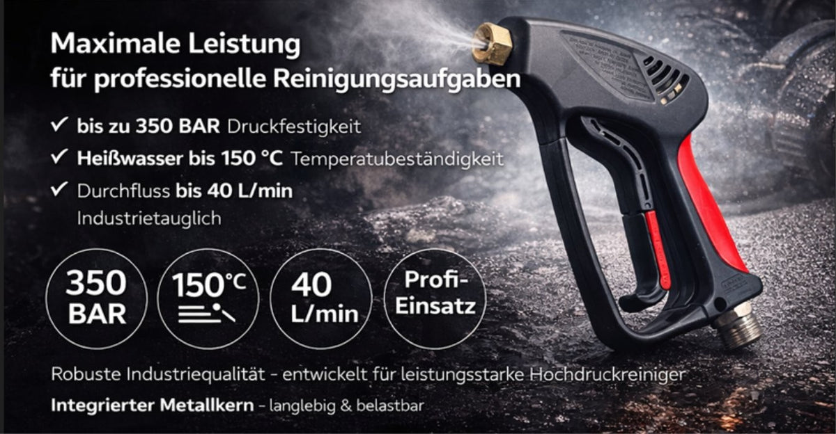 Hochdruckpistole 350 Bar M22 AG auf 1/4" IG Heißwasser bis 150°C Profi9
