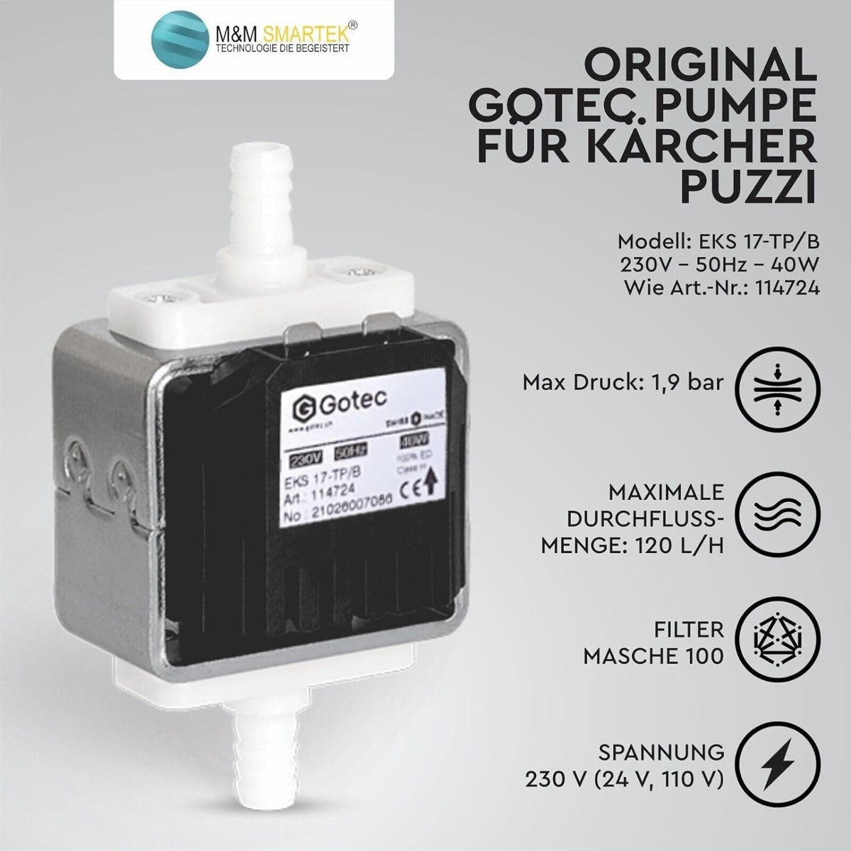 2x Original Pumpe Gotec für Kärcher Puzzi 100 200 8/1 10/1 10/2 Waschsauger Pomp1
