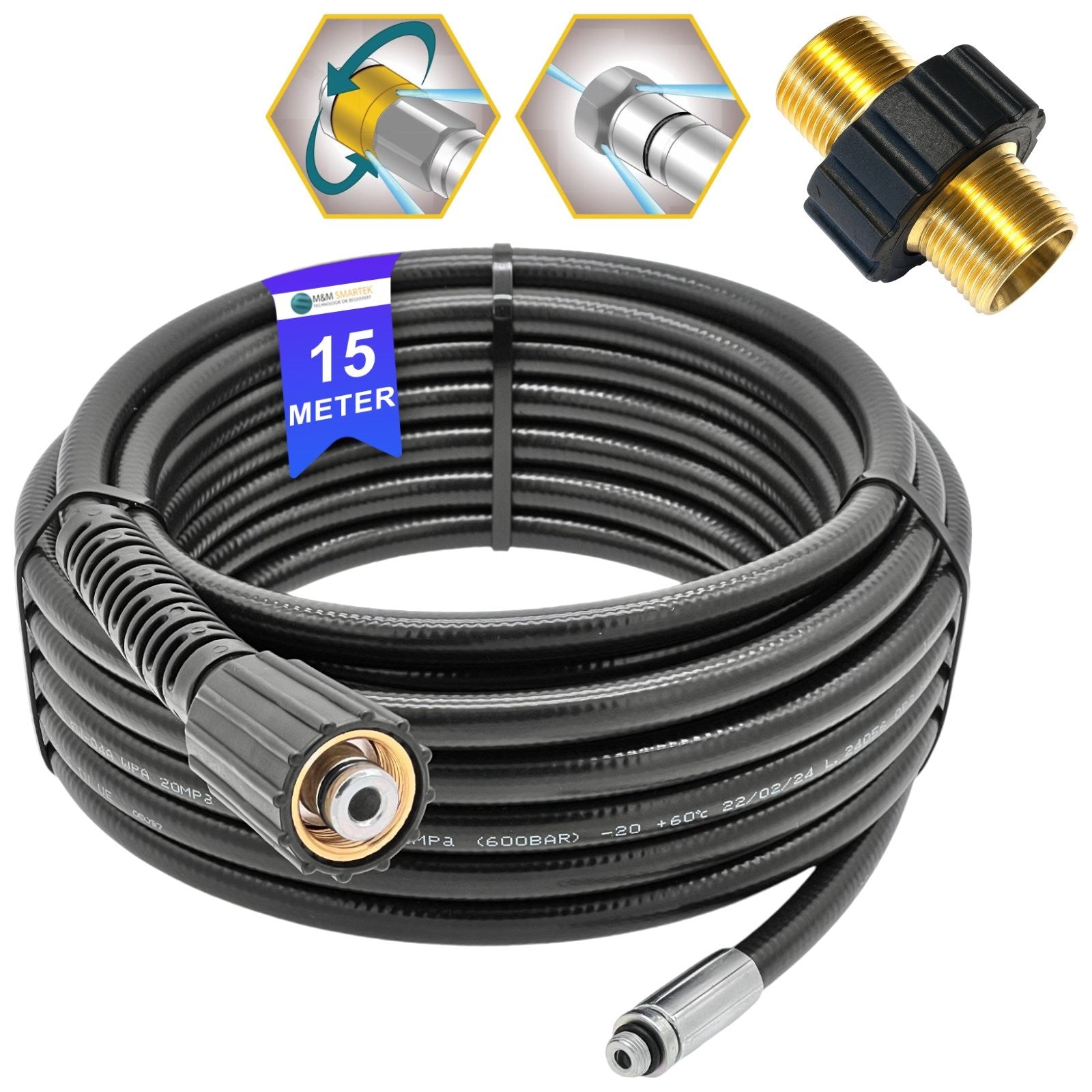 15m Rohrreinigungsschlauch für Kärcher Kränzle Set PROFESSIONAL 4 teilig HD HDS0