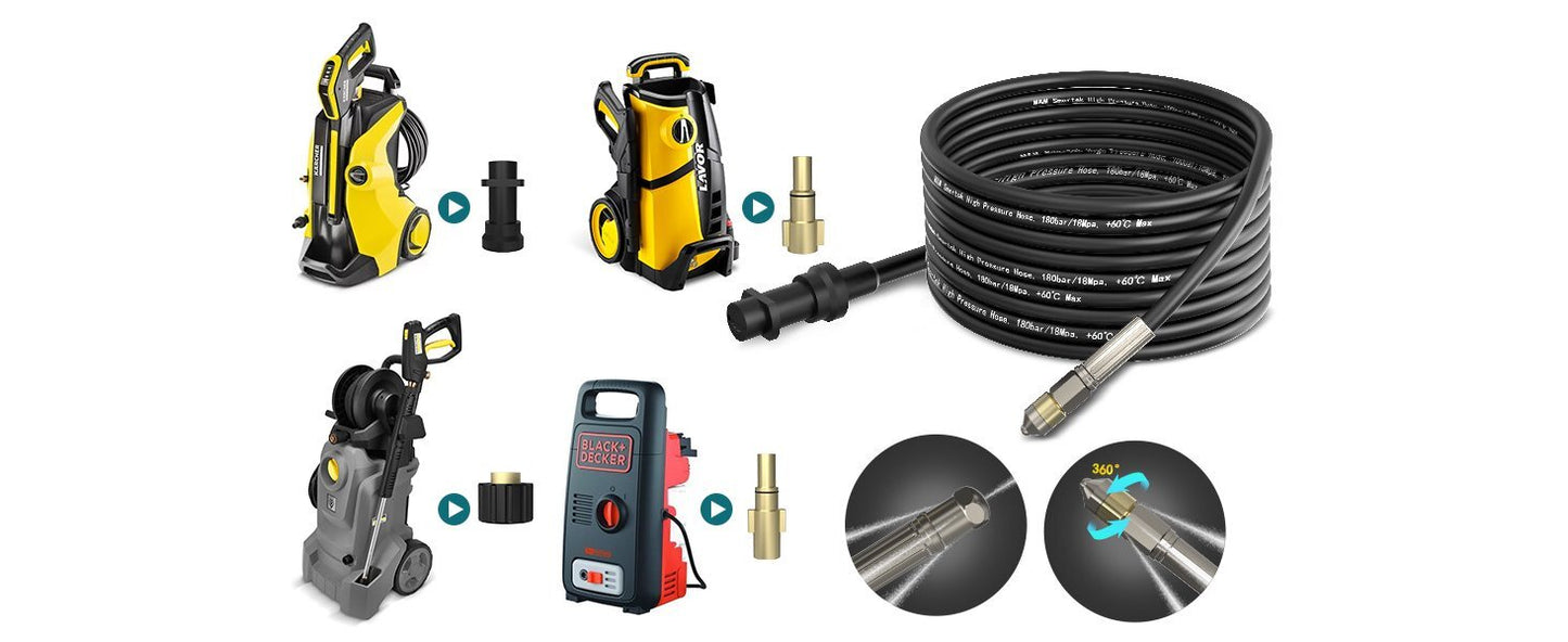 Rohrreinigungsschlauch für Kärcher, Lavor, Black & Decker SET Universell 15m9