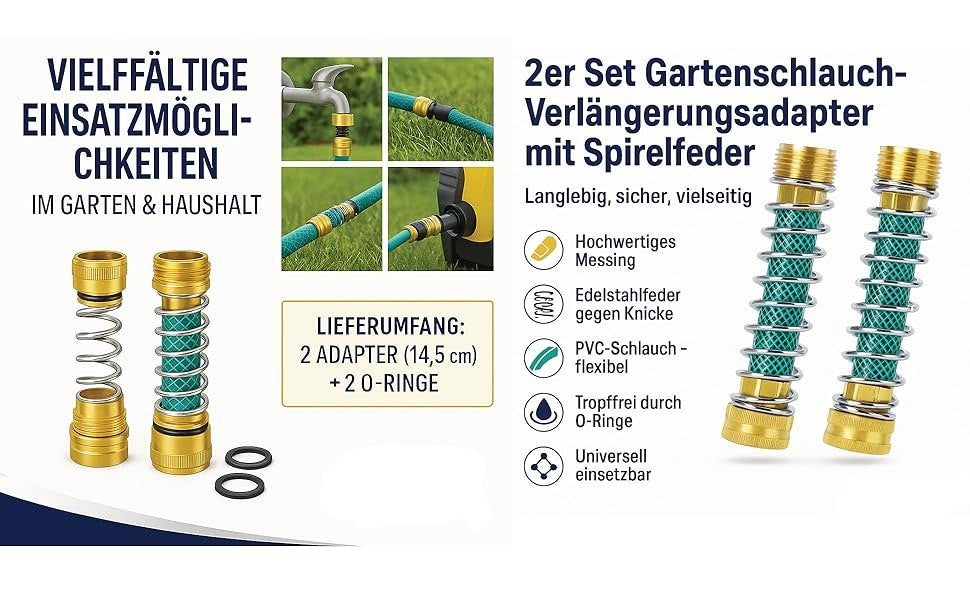 2er Set Gartenschlauch Verlängerungsadapter Spiralfeder 3/4" Schlauchverbinder1