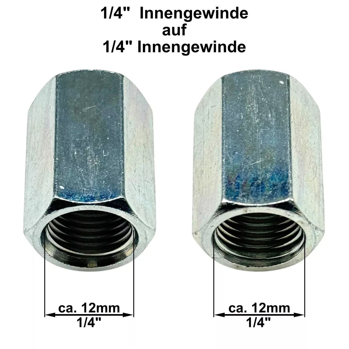 Gewindenippel Doppelnippel 1/4" Zoll IG Adapter Edelstahl silber außen 6 Kant1