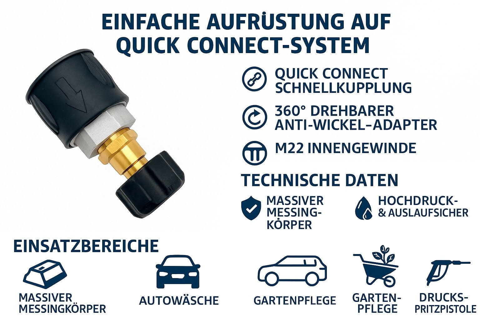 Adapter für Kärcher Quick Connect M22 IG Schnellkupplung Messing drehbar 360°10