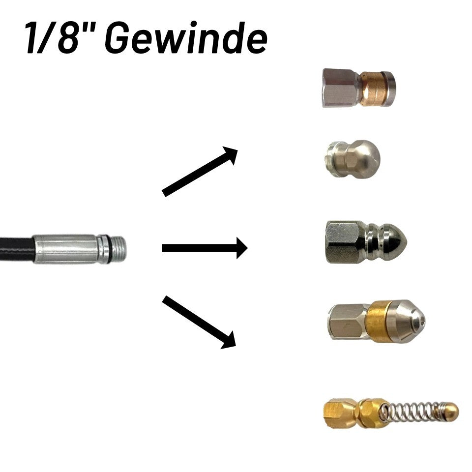 6x Kanalspüldüse 1/8" Hochdruckreiniger 4000 PSI – rotierend, starr, Edelstahl4