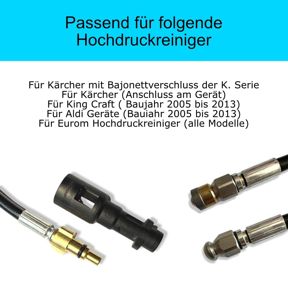 5 Meter Rohrreinigungsschlauch für Aldi Kärcher & LAVOR inkl. 2 Düsen3