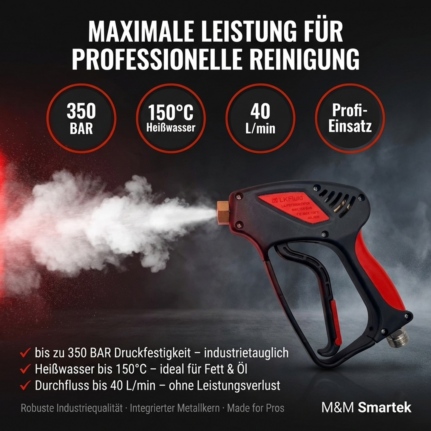 M&M Smartek Hochdruckpistole 350 Bar Heißwasser 150°C M22 auf 1/4 Zoll6