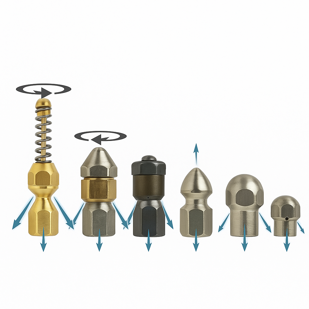 6x Kanalspüldüse 1/8" Hochdruckreiniger 4000 PSI – rotierend, starr, Edelstahl2