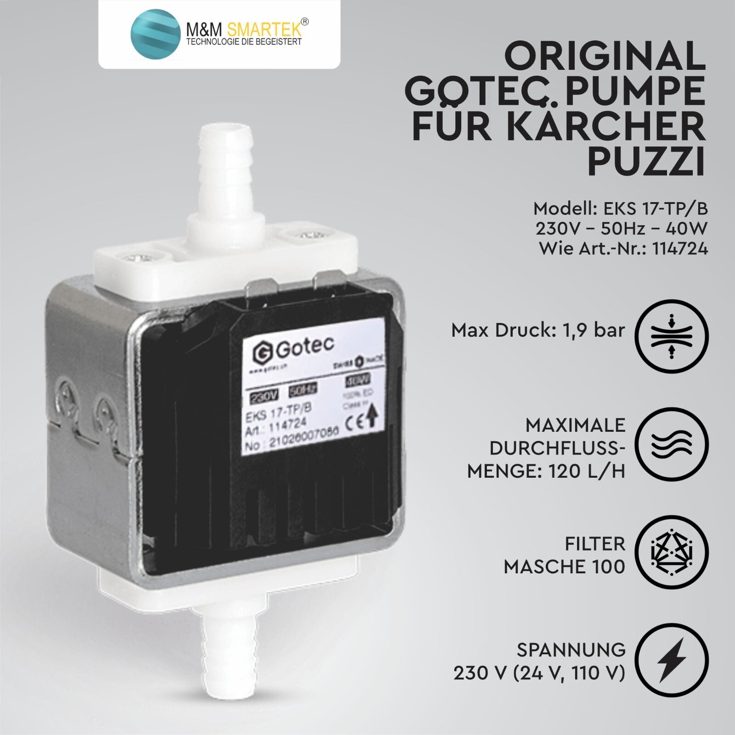 Original Pumpe Gotec für Kärcher Puzzi 100 200 8/1 10/1 10/2 Waschsauger Pomp V23
