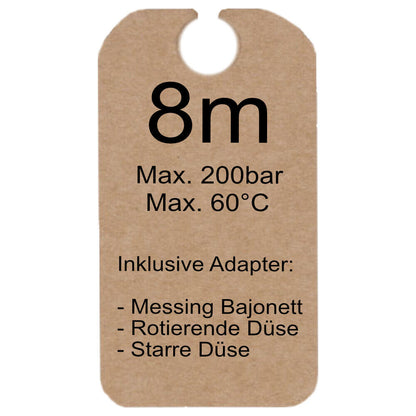 8m Rohrreinigungsschlauch + Bajonett + 2 Düsen für Hochdruckreiniger u.a Kärcher