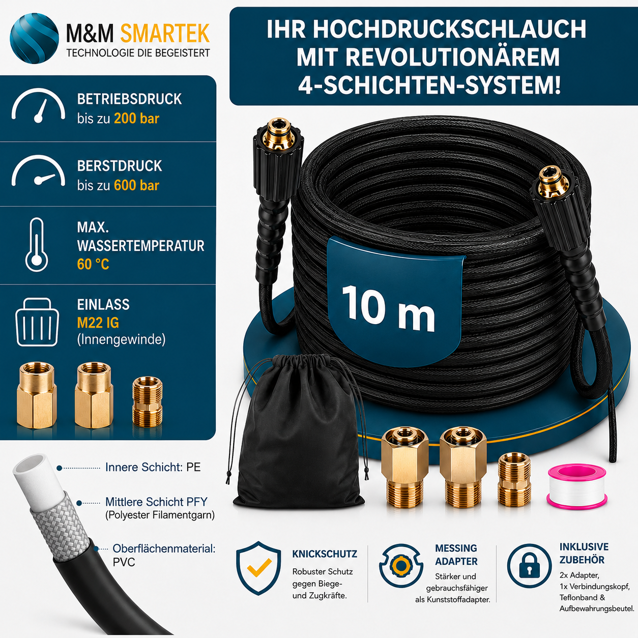 10 Meter Hochdruckschlauch Verlängerung für Kärcher EasyLock HD 200bar + Adapter0