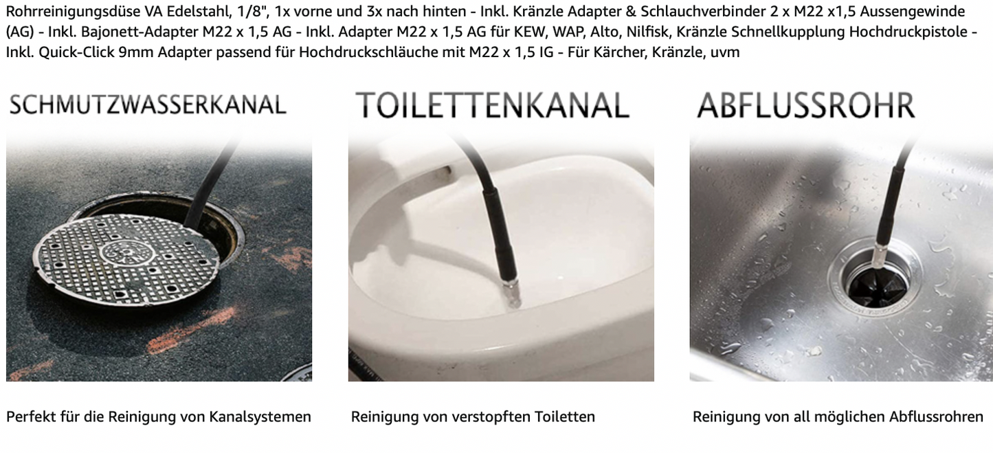 5m Rohrreinigungsschlauch Kanalratte M22 Abflussreiniger für Kärcher Kränzle