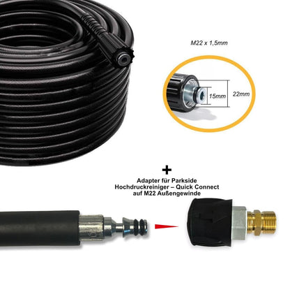 10m Hochdruckschlauch für Parkside M22 x 1,5mm Nippel + Adapter Quick M22 AG0