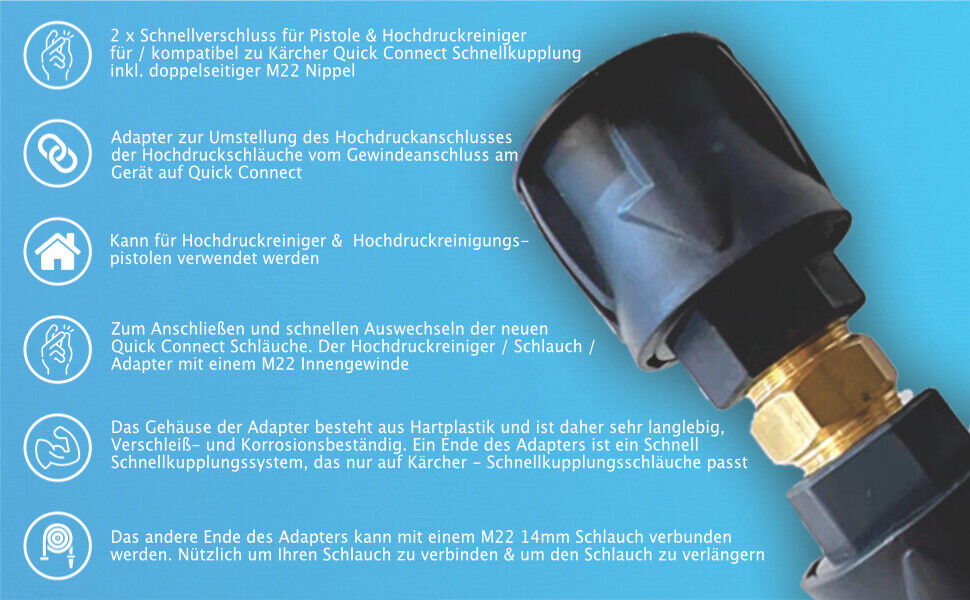 2x Schnellverschluss für Hochdruckreiniger & für Pistole Kärcher Quick Connect