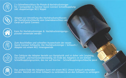 2x Schnellverschluss für Hochdruckreiniger & für Pistole Kärcher Quick Connect