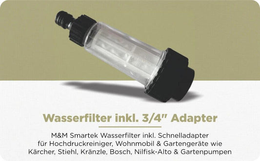 Wasserfilter für Hochdruckreiniger Gartenpumpe Wohnmobil ¾ inkl Schnelladapter - wasserfilter-fur-hochdruckreiniger-gartenpumpe-wohnmobil-inkl-schnelladapter von M&M Smartek®