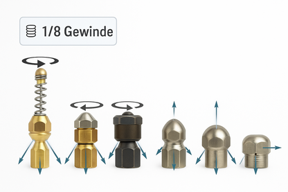 6x Kanalspüldüse 1/8" Hochdruckreiniger 4000 PSI – rotierend, starr, Edelstahl1