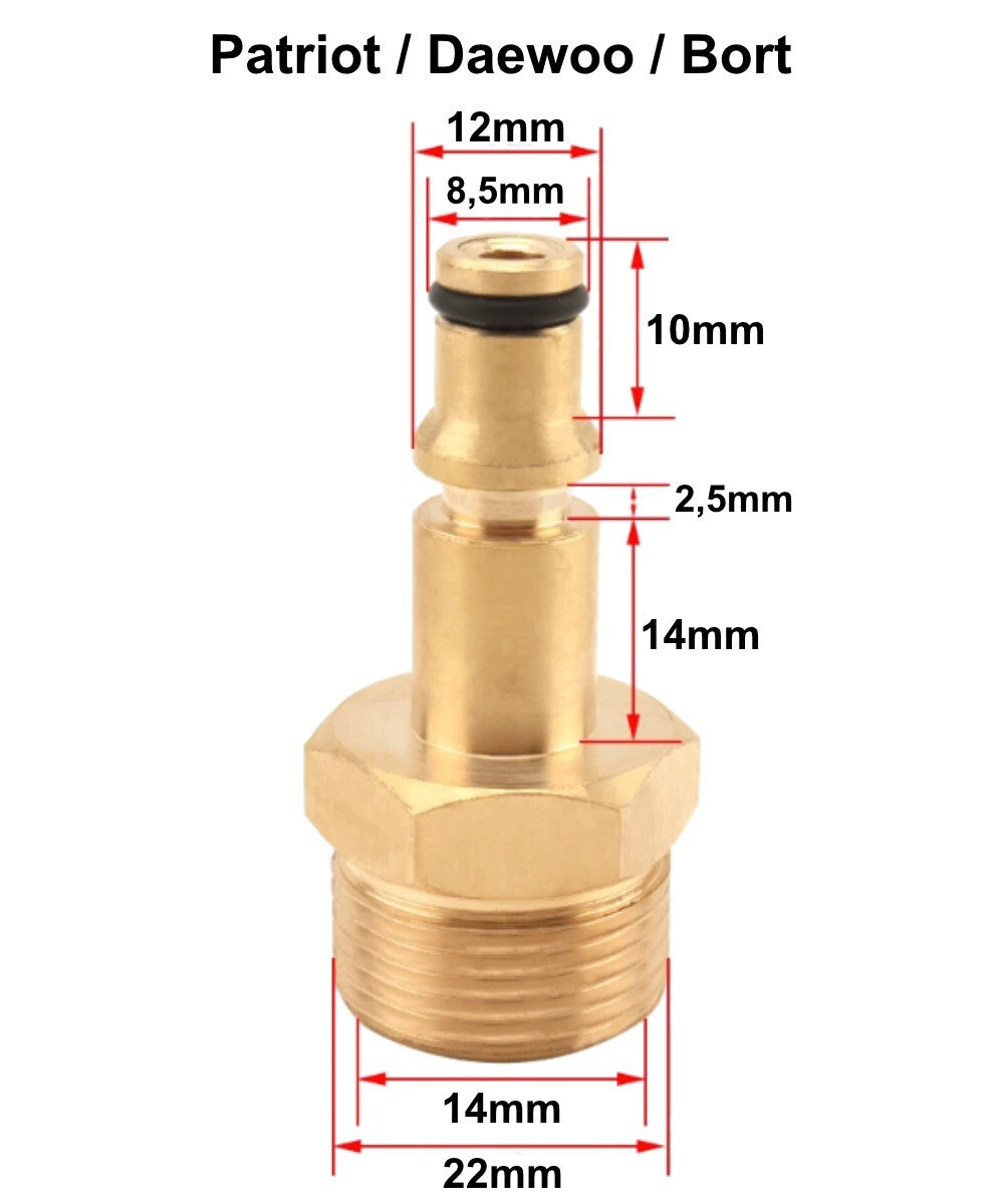 Stecknippel für Patriot / Daewoo / Bort HD Pistole Adapter mit M22 AG Messing1