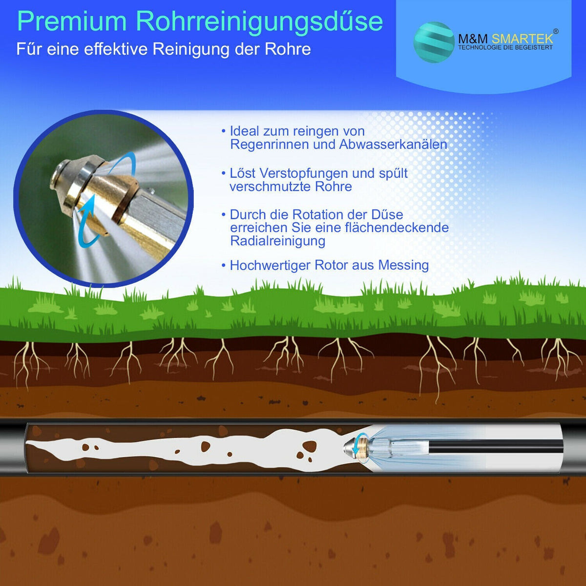 10m Rohrreinigungsschlauch Bajonett   1/8" Gewinde + 2 Düsen 250 bar 60° C NW511