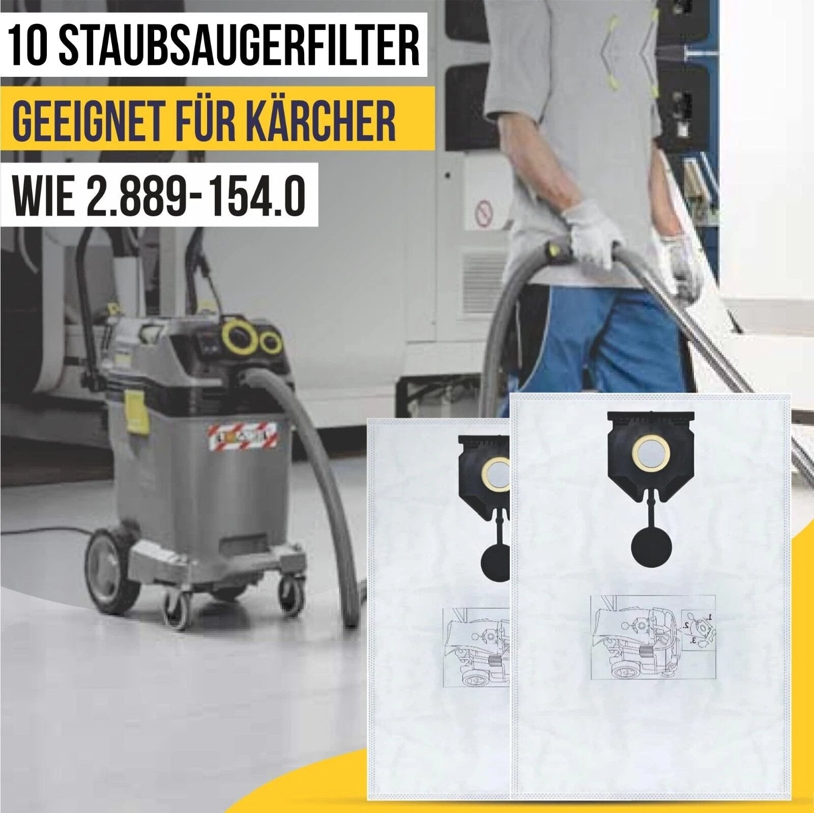 10 Beutel & 1x Filter geeignet für Kärcher 2.889-154.0 Kärcher NT 30/1 30 L 30L - 10-beutel-1x-filter-geeignet-fur-karcher-2-889-154-0-karcher-nt-30-1-30-l-30l von M&M Smartek®