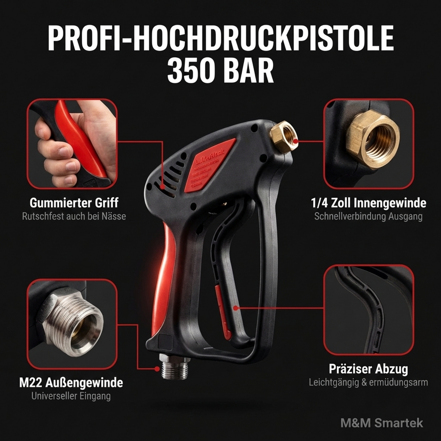 M&M Smartek Hochdruckpistole 350 Bar Heißwasser 150°C M22 auf 1/4 Zoll3