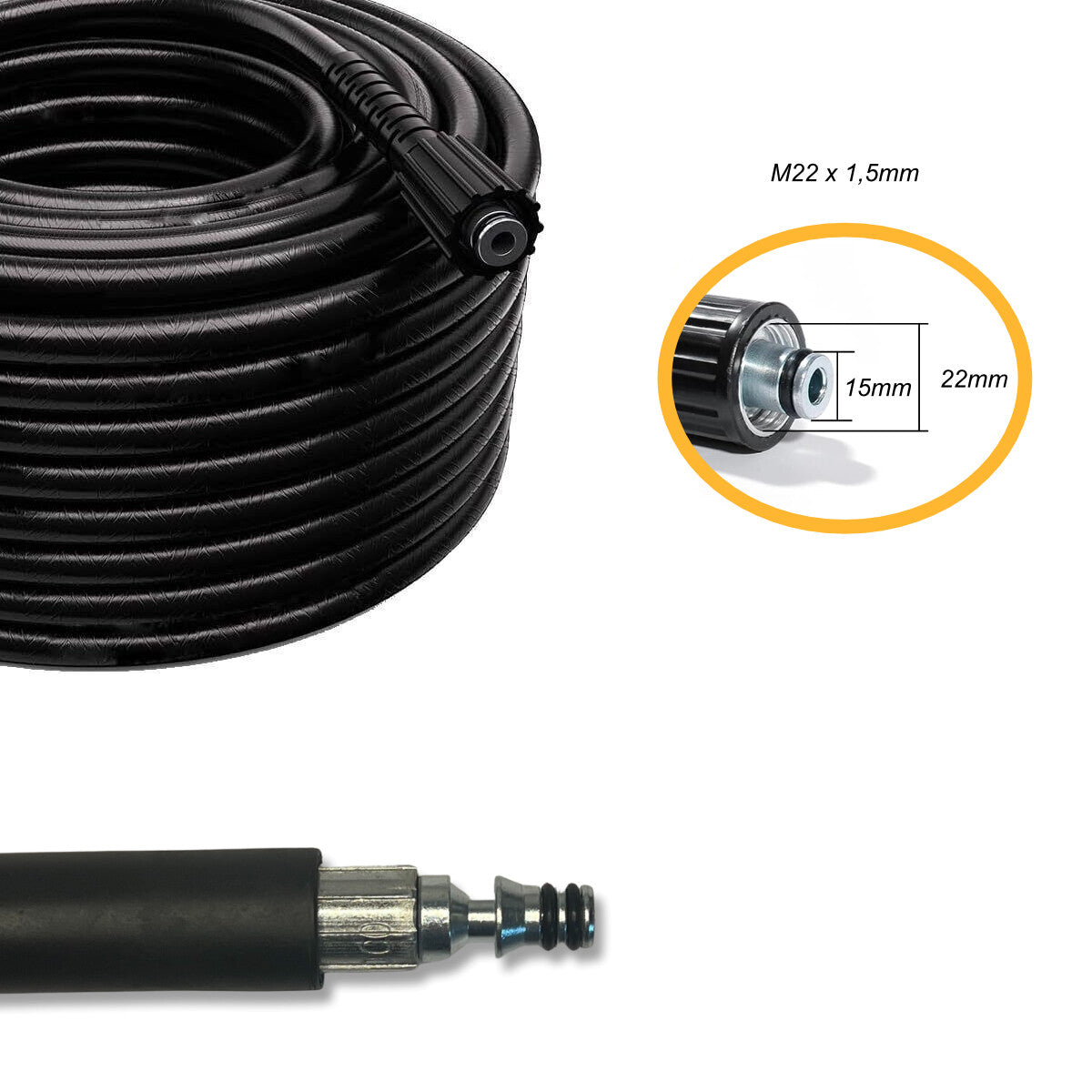 10m Hochdruckschlauch für Parkside M22 x 1,5mm Nippel + Adapter Quick M22 AG8