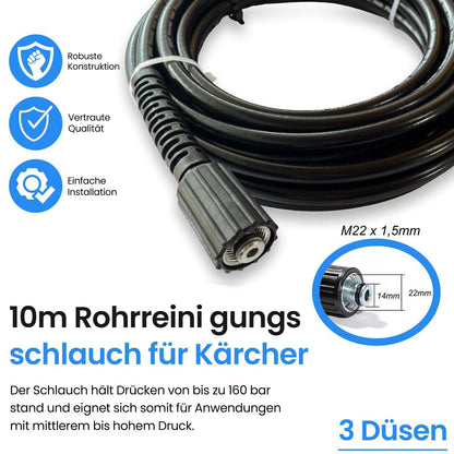 Rohrreinigungsschlauch 10m für Kärcher Kränzle Hochdruckreiniger Abfluss Rohr