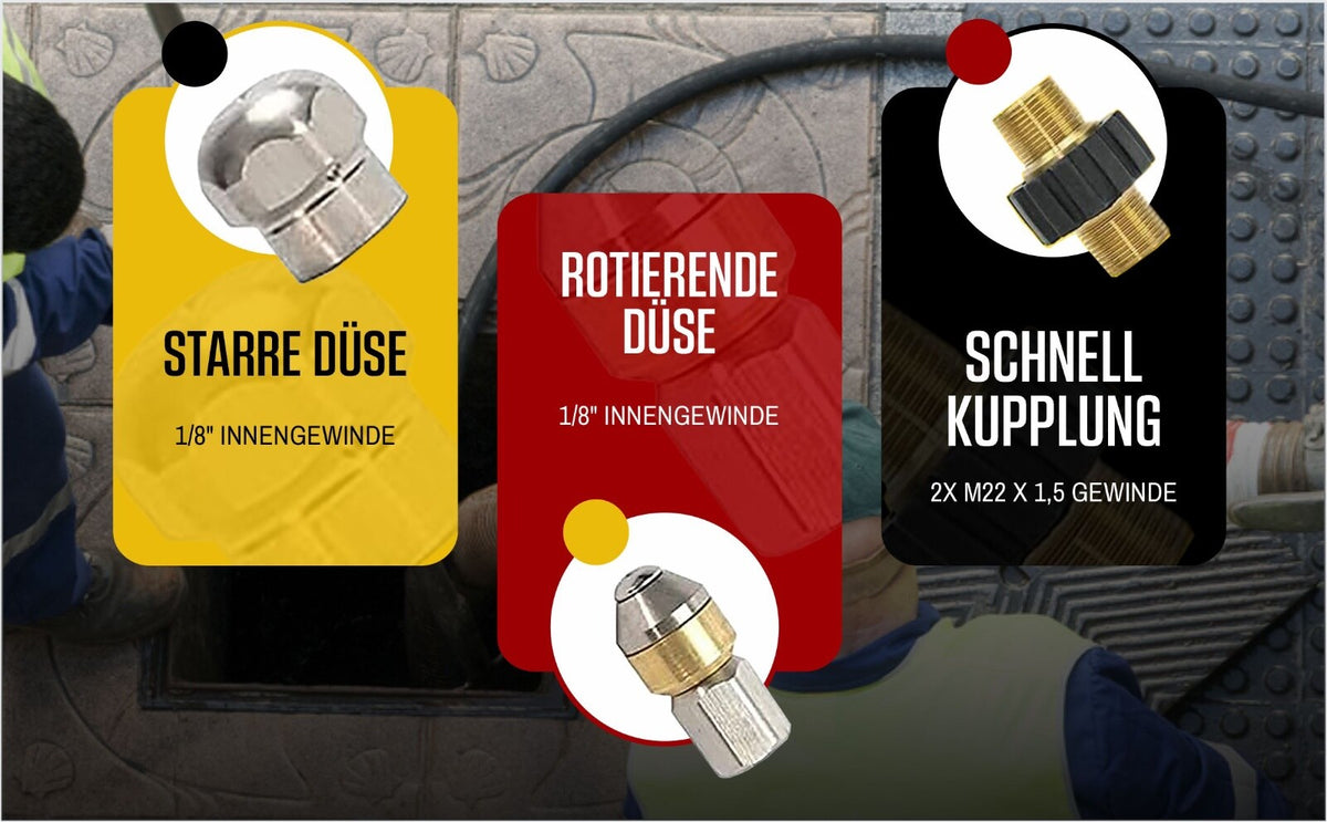 50 m Rohrreinigungsschlauch für Kärcher Kränzle HD HDS Set PROFESSIONAL 4 teilig6