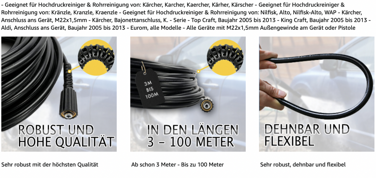 5m Rohrreinigungsschlauch Kanalratte M22 Abflussreiniger für Kärcher Kränzle