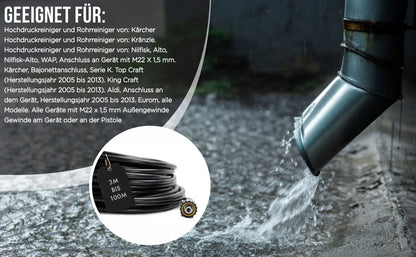 9 Meter Rohrreinigungsschlauch für Kärcher Kränzle NILFISK ALTO 7 Teilig Profi9