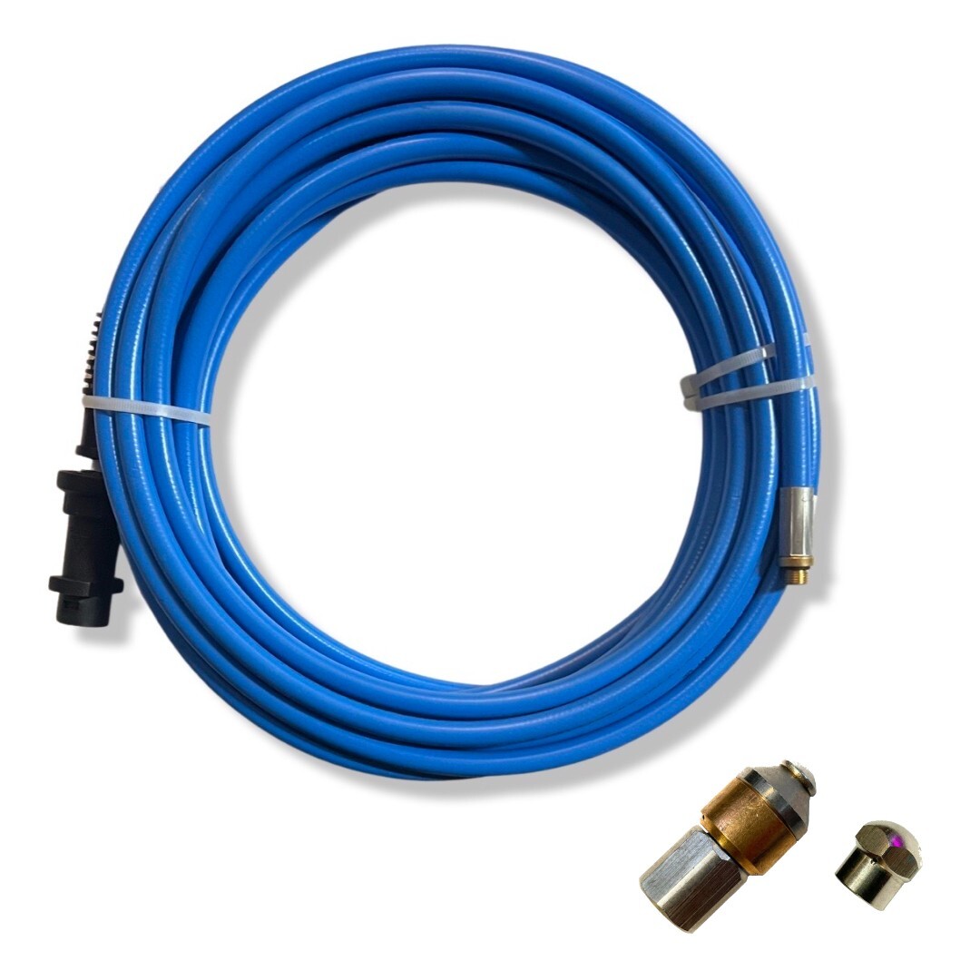 10m Rohrreinigungsschlauch Bajonett   1/8" Gewinde + 2 Düsen 250 bar 60° C NW50