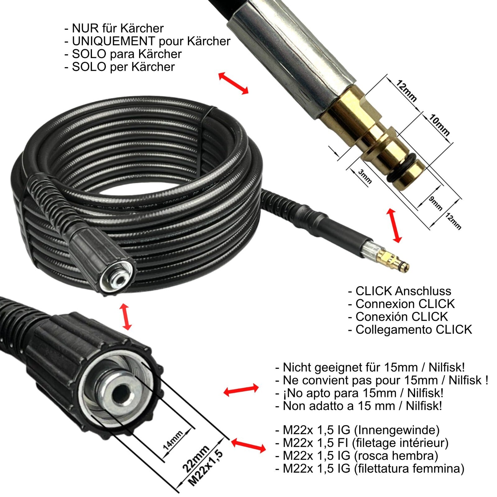 9m Hochdruckschlauch für Kärcher K 5.55 Jubilee & Quick Connect & M22 IG3