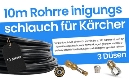 Rohrreinigungsschlauch 10m für Kärcher Kränzle Hochdruckreiniger Abfluss Rohr