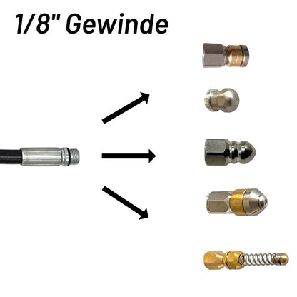5x Kanalspüldüse 1/8" Hochdruckreiniger 4000 PSI – rotierend, starr, Edelstahl1