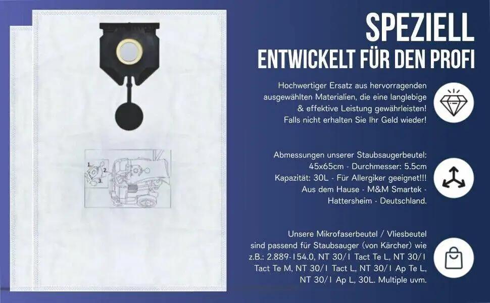 1 Filter & 5 Staubsaugerbeutel geeignet für Kärcher wie 2.889-154.0 NT 30/1 30L - 1-filter-5-staubsaugerbeutel-geeignet-fur-karcher-wie-2-889-154-0-nt-30-1-30l von M&M Smartek®