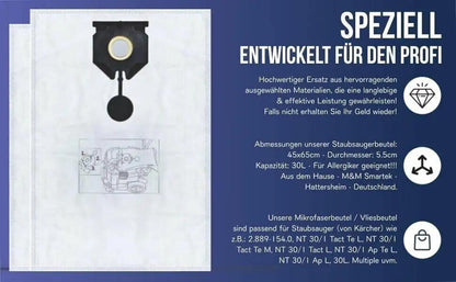 1 Filter & 5 Staubsaugerbeutel geeignet für Kärcher wie 2.889-154.0 NT 30/1 30L - 1-filter-5-staubsaugerbeutel-geeignet-fur-karcher-wie-2-889-154-0-nt-30-1-30l von M&M Smartek®