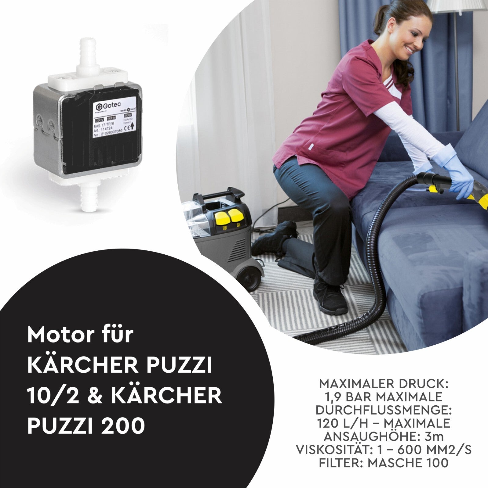 Original Pumpe Gotec für Kärcher Puzzi 100 200 8/1 10/1 10/2 Waschsauger Pomp V25